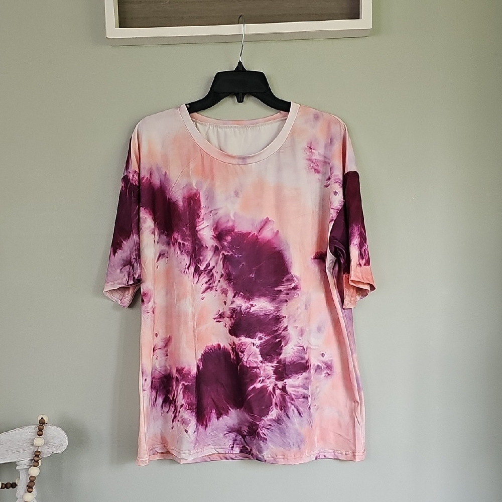 Women's Tie-Dye Top in Purple and Pink Hues, 2x Relaxed Fit - Picture 5 of 13